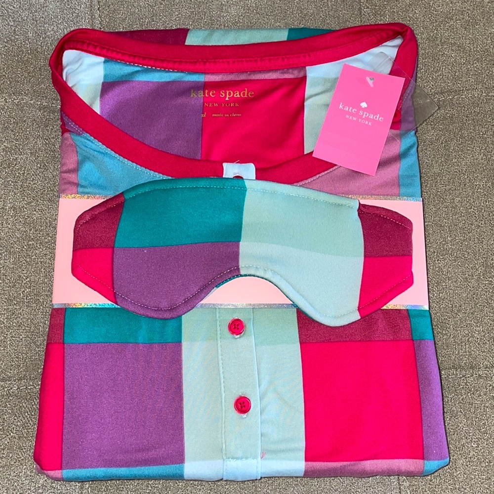 🎉HP🎉New! Kate Spade Tartan Rainbow Plaid Jersey Pajama JoggerLounge 3Pc Set XL - Picture 6 of 11